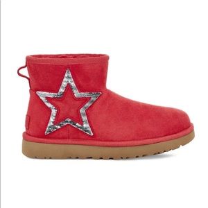 UGG Classic Mini Star Sequin Sparkly Ribbon Boot Size 7